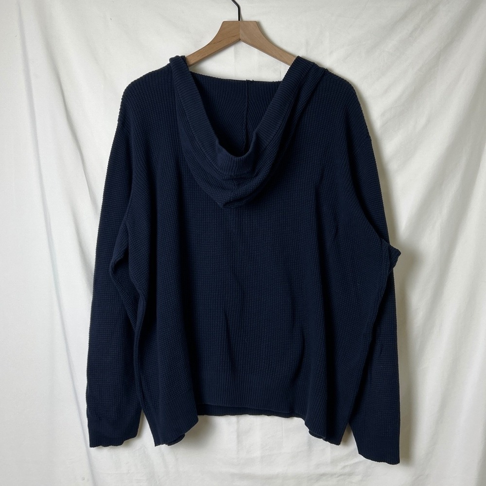 Sag Harbor Woman Waffle Knit Hoodie Navy Blue Size 2X Coastal Nautical Casual